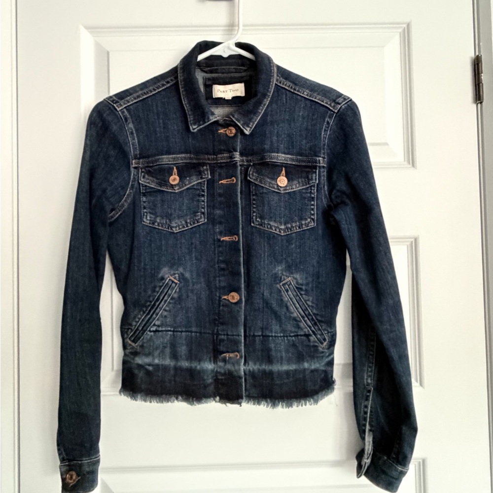 Blank NYC Dark Indigo Women's Denim Jacket with Raw Hem